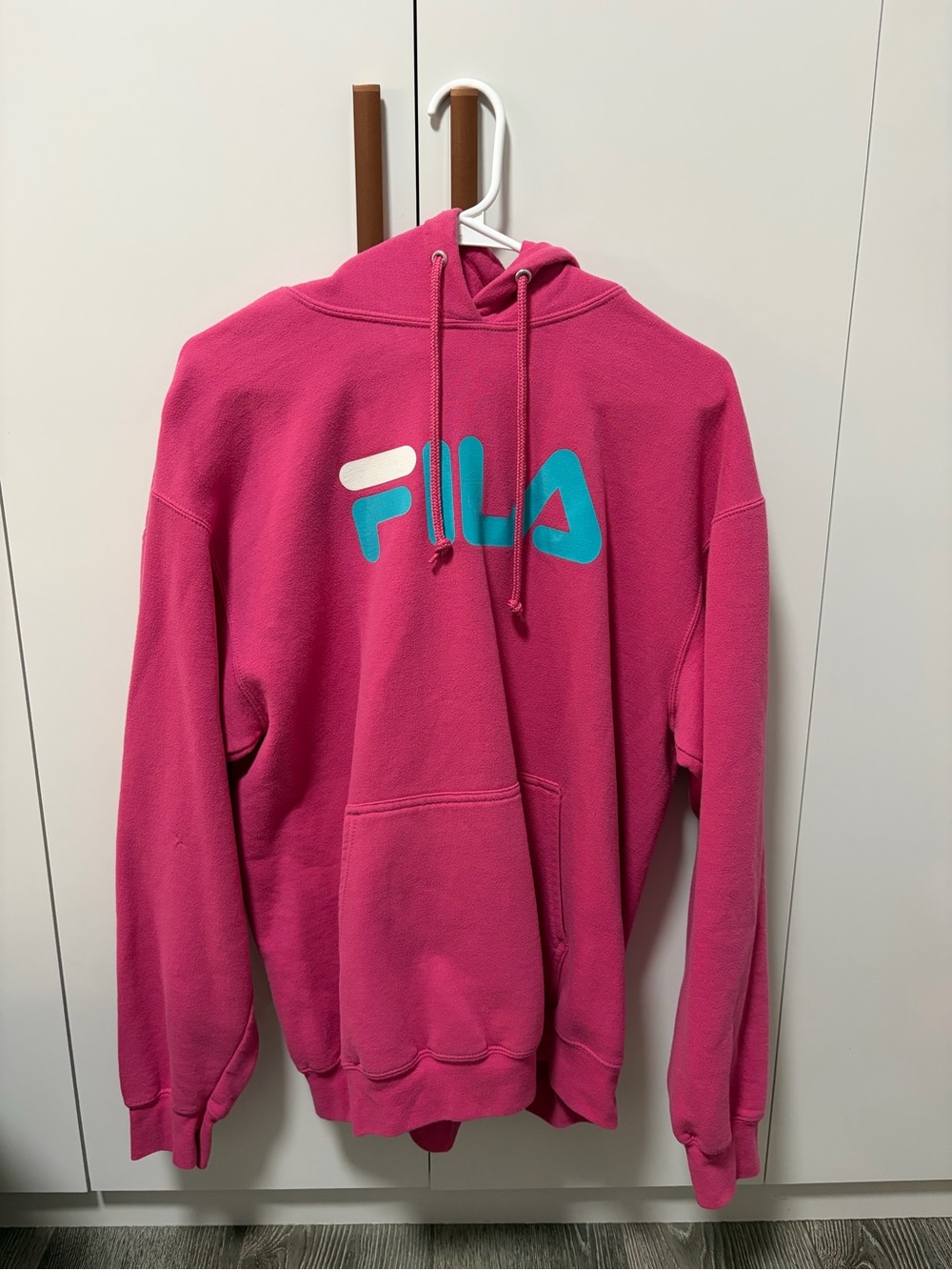 Fila Men's Hot Pink Crewneck Hoodie with Teal Logo